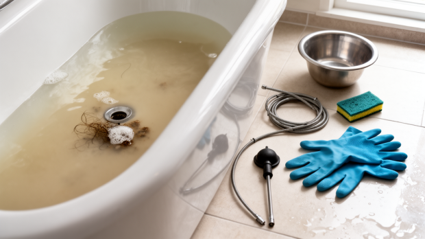 Baignoire totalement bouchée