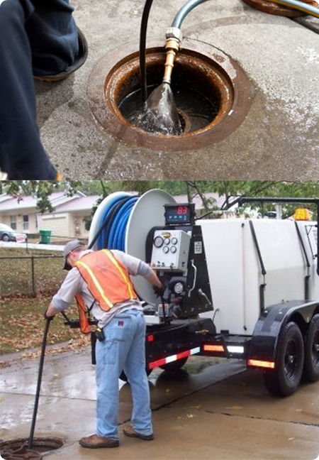 Camion hydrocureur pour le débouchage d'égout et de regard